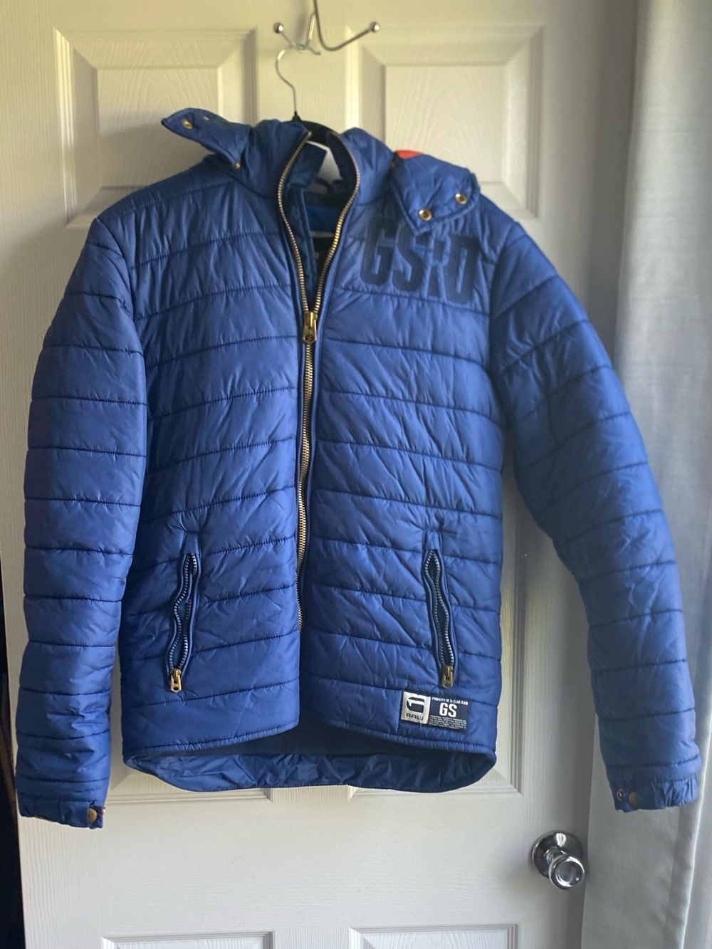 G-Star Men's Royal Blue Quilted Puffer Jacket with Hood